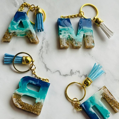 Aqua Drift Custom Handmade Resin Letter Keychains – Personalized for Every Occasion