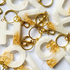 GoldFlake Charm Custom Handmade Resin Letter Keychains – Personalized for Every Occasion