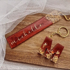 Combo of Resin Name Keychain and Bookmark