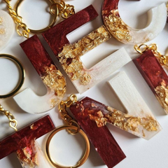 Velvet Maroon Gold Flake Custom Handmade Resin Letter Keychains – Personalized for Every Occasion
