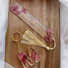 Combo Of Resin Name Keychain and Bookmark
