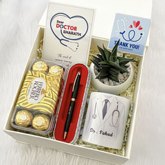 Personalized Doctor Gift Hamper – Name Mug, Luxury Pen, Chocolates & Succulent