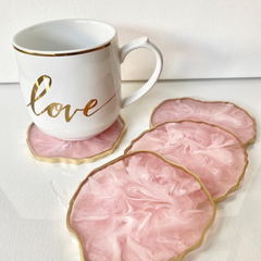 Premium Handmade Resin Coasters – Pink & Gold Swirl