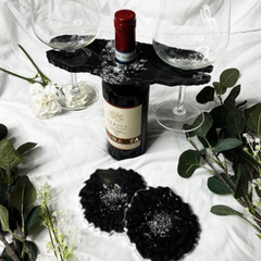 Luxury Resin Wine Glass Holder with Matching Coasters – Elegant Black Marble Finish