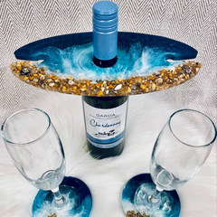 Ocean-Inspired Resin Wine Glass Holder & Coaster Set – Coastal Elegance for Your Celebrations