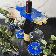 Royal Blue & Gold Resin Wine Glass Holder Set – Elegant Desk-to-Dinner Luxury