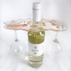 Pink & Gold Floral Resin Wine Glass Holder – Elegant Gifting for Desk & Dining