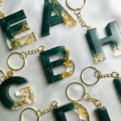 Golden Emerald keychain Custom Handmade Resin Letter Keychains – Personalized for Every Occasion