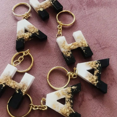Black & White Gold Flake Custom Handmade Resin Letter Keychains – Personalized for Every Occasion