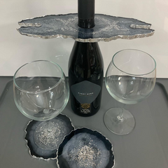 Black & Silver Resin Wine Glass Holder Set – Luxe Desk-to-Dinner Statement Piece