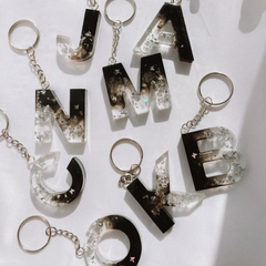Black & White Gold Flake Custom Handmade Resin Letter Keychains – Personalized for Every Occasion