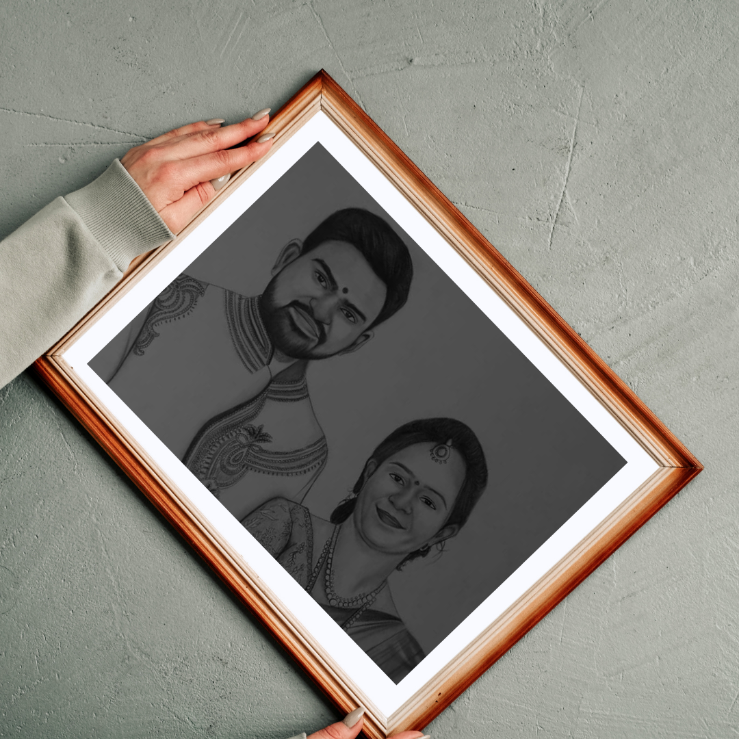 Customizable Handmade Pencil Sketch Portrait – Perfect For Couple
