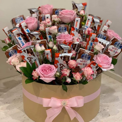 Luxury Kinder Chocolate & Pink Rose Hatbox Bouquet  Perfect Gift for Teachers, Doctors & Designers
